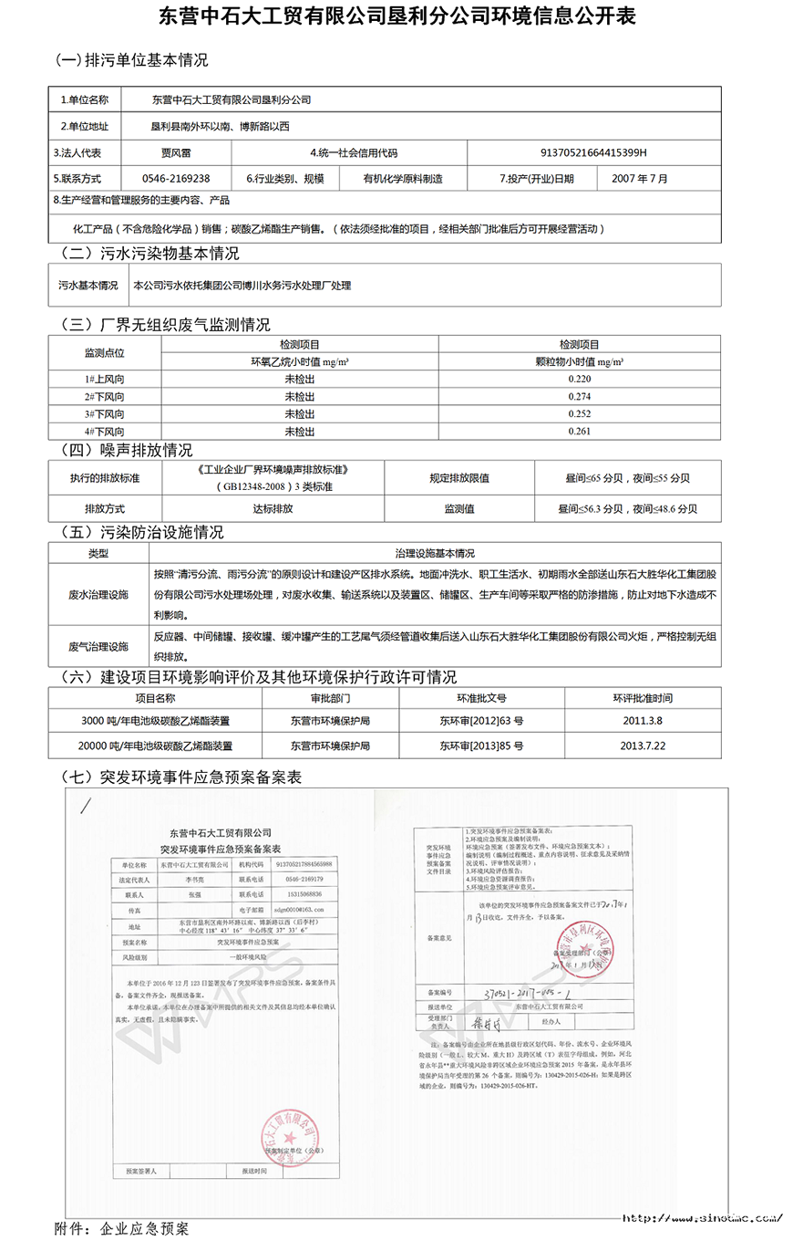 东营中石大工贸有限公司垦利分公司环境信息公开表